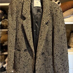 Anine Bing Black and Cream Herringbone Blazer